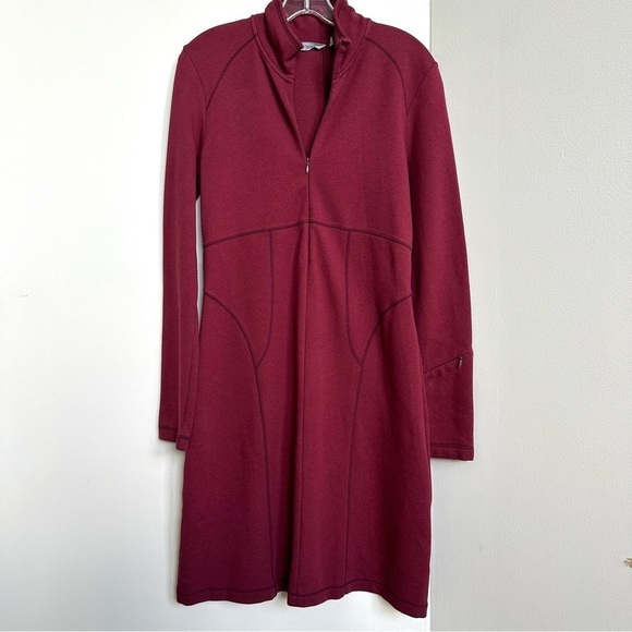 Athleta Dresses & Skirts - Athleta Cassidy Dress Ponte Stretch Knit Half Zip Long Sleeves Maroon